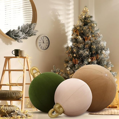 Jenaai 3 Pcs Giant Velvet Christmas Inflatable Ball Ornament Large PVC Christmas Inflatable Balls 3 Size 24" 20" 18" Xmas Hanging Ornaments Outdoor Decor for Lawn Porch Yard(Classic)