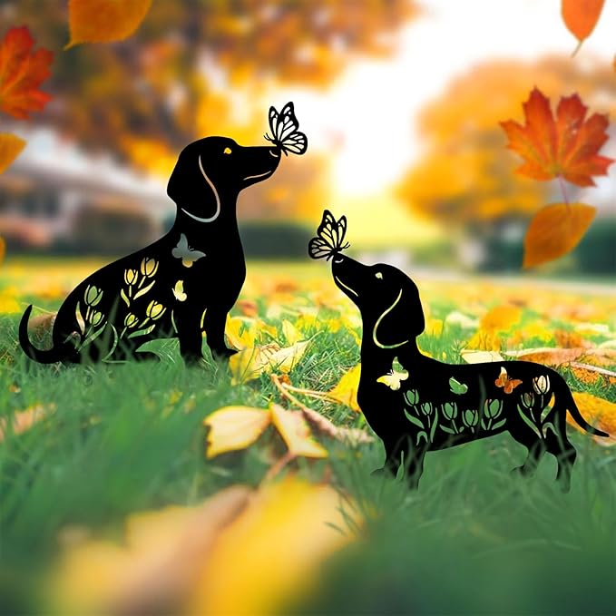 Dachshund Metal Decorative Garden Stakes for Memorial Yard Art, Lawn Ornaments,Outside, Patio, Outdoor Decor, Garden Decorations 2 PCS