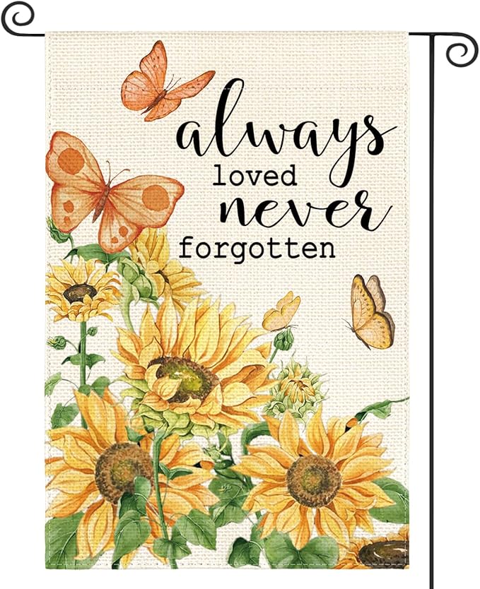 AVOIN colorlife Always Loved Never Forgotten Memorial Garden Flag 12x18 Inch Double Sided Outside, Sunflower Yard Outdoor Decoration