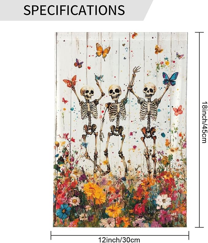 Skeleton Skull Wildflower Garden Flags 12×18 Inch Funny Double Sided Decorative Yard Banner Seasonal Flag for Outdoor Outside Decor