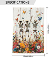 Skeleton Skull Wildflower Garden Flags 12×18 Inch Funny Double Sided Decorative Yard Banner Seasonal Flag for Outdoor Outside Decor