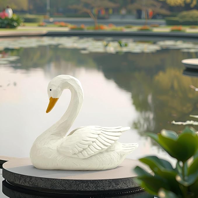 Swan Statue for Garden Decor – 7.5" Resin Figurine in Grey-White Finish, Elegant Bird Sculpture for Indoor Outdoor Display, Home, Patio, or Yard Ornament
