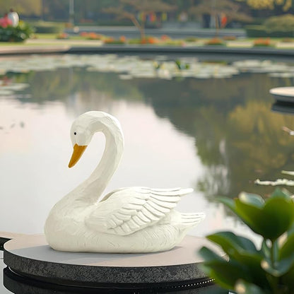 Swan Statue for Garden Decor – 7.5" Resin Figurine in Grey-White Finish, Elegant Bird Sculpture for Indoor Outdoor Display, Home, Patio, or Yard Ornament