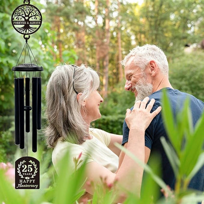 37'' 25th Anniversary Wind Chime Gifts, Silver Anniversary Keepsake Gifts Ideas, Happy 25th Decorations for Parents, Couples, Husband, Wife, Friends