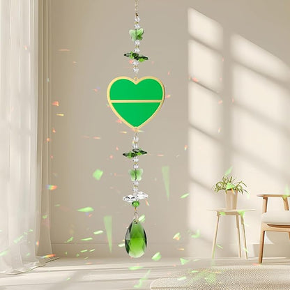 Crystal Sun Catcher Green Heart Suncatchers for Windows Hanging Healing Crystals Rainbow Maker Ornament Gift for Wife Mom