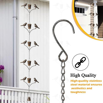 taman Rain Chain Set, 6.52ft Bird Rain Chain for Gutters,Functional and Decorative Replacement Downspout Rain Chain for Outside,Metal Copper Divert Rain Catcher