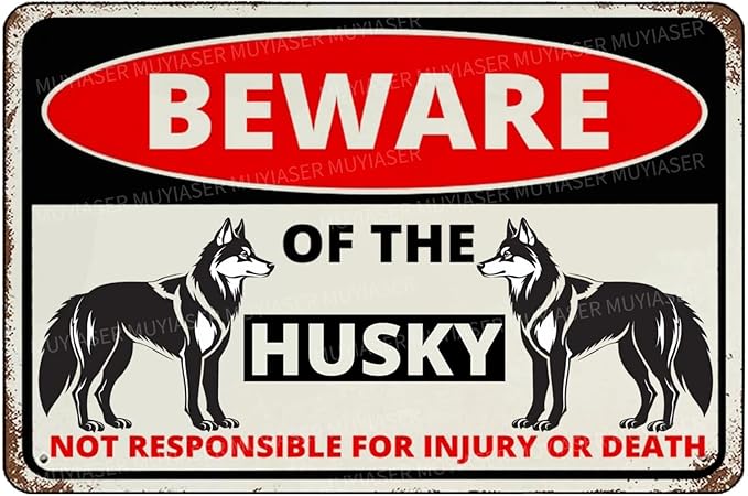 Beware Of The Dog Husky Sign Aluminum Metal Tin Signs Outdoor Yard Sign Warning Sign For Fence Yard Home Kitchen Farm Garden Wall Decor 8x12 Inch