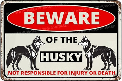 Beware Of The Dog Husky Sign Aluminum Metal Tin Signs Outdoor Yard Sign Warning Sign For Fence Yard Home Kitchen Farm Garden Wall Decor 8x12 Inch