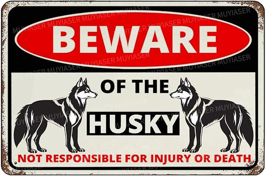 Beware Of The Dog Husky Sign Aluminum Metal Tin Signs Outdoor Yard Sign Warning Sign For Fence Yard Home Kitchen Farm Garden Wall Decor 8x12 Inch