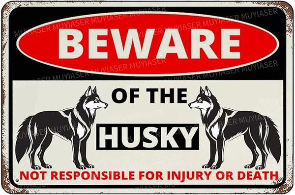 Beware Of The Dog Husky Sign Aluminum Metal Tin Signs Outdoor Yard Sign Warning Sign For Fence Yard Home Kitchen Farm Garden Wall Decor 8x12 Inch