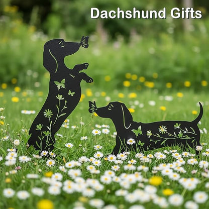 Set of 2 Metal Dog Garden Statues for Outside, Dachshund Metal Garden Decor for Outdoor,Yard,Lawn,Garden Stakes