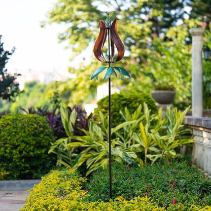Stargarden Outdoor Wind Spinners, 13.7" Dia Metal Kinetic Wind Sculptures,Metal Yard Art Garden Decor(Brown Green)