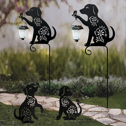 Dog Holding Solar Lantern Garden Stakes Outdoor Metal Dog Stakes Decorative Garden Stakes Suitable for Yard and Lawns(Dogs Decor Garden Stake)