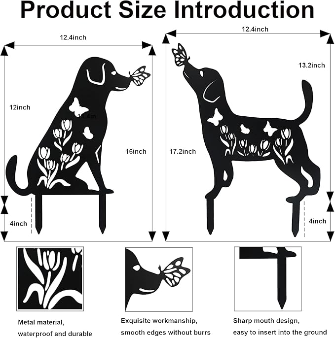 Flohuaer 2PCS Dog Metal Garden Stakes Decorative Labrador Gifts for Women/Men/Dog Lovers Black Animal Silhouette Statues for Outside Yard Art Outdoor Patio Lawn Ornaments Garden Decorations