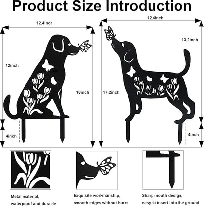 Flohuaer 2PCS Dog Metal Garden Stakes Decorative Labrador Gifts for Women/Men/Dog Lovers Black Animal Silhouette Statues for Outside Yard Art Outdoor Patio Lawn Ornaments Garden Decorations
