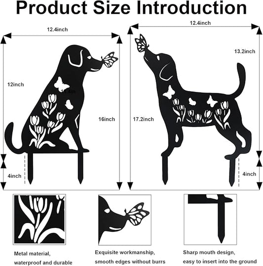 Flohuaer 2PCS Dog Metal Garden Stakes Decorative Labrador Gifts for Women/Men/Dog Lovers Black Animal Silhouette Statues for Outside Yard Art Outdoor Patio Lawn Ornaments Garden Decorations