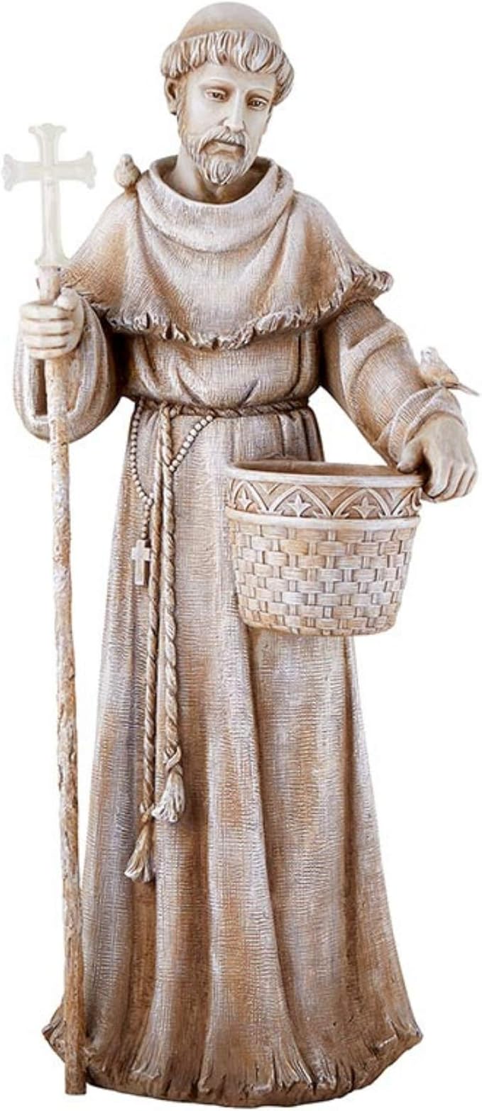 Needzo Natural Stone Resin Solar St Francis Garden Statue Planter, Outdoor Patio Decor, 24 Inch