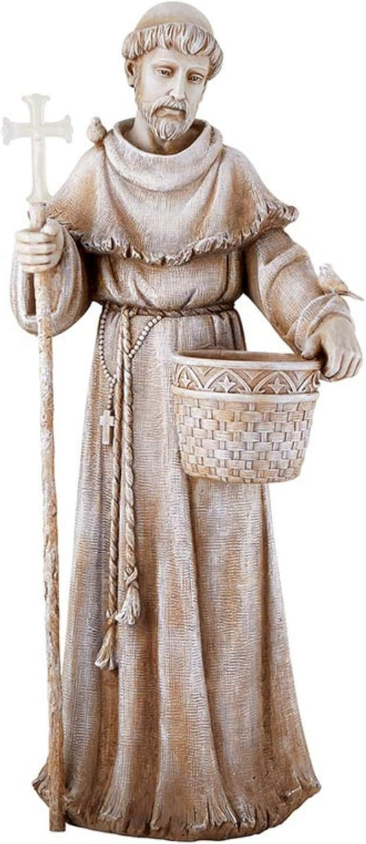 Needzo Natural Stone Resin Solar St Francis Garden Statue Planter, Outdoor Patio Decor, 24 Inch