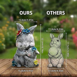 Solar Garden Statue Light, 8 inch Resin Rabbit Figurine with Flowers Outdoor Decor for Patio, Lawn, Yard, Housewarming Birthday Gifts Gift for Bunny Lovers, Mom, Grandma, Women (Grey Rabbit)