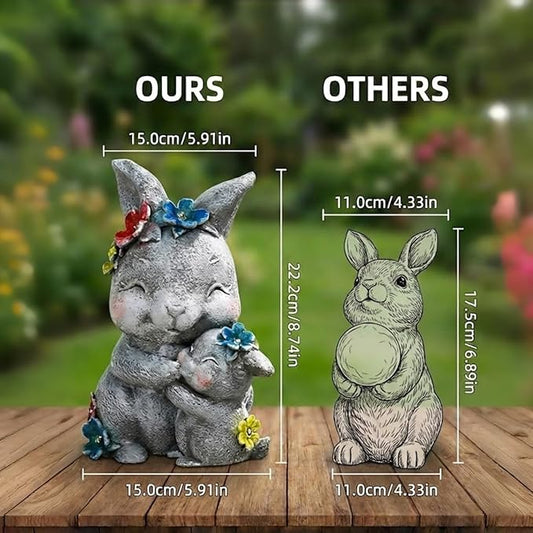 Solar Garden Statue Light, 8 inch Resin Rabbit Figurine with Flowers Outdoor Decor for Patio, Lawn, Yard, Housewarming Birthday Gifts Gift for Bunny Lovers, Mom, Grandma, Women (Grey Rabbit)