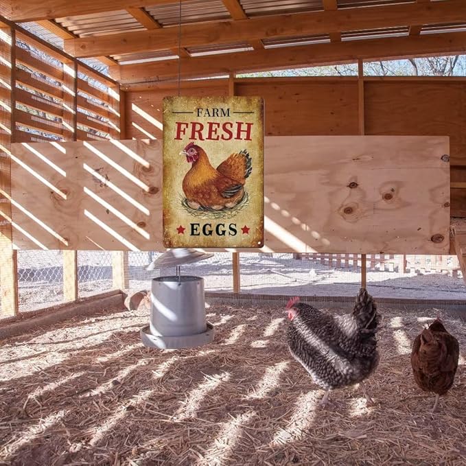 Chicken Tin Signs Farm Fresh Eggs Sign Vintage Country Chicken Hen Rooster Tin Signs Store Market Country Farm Barn Outdoor Wall Decor 8x12 Inch