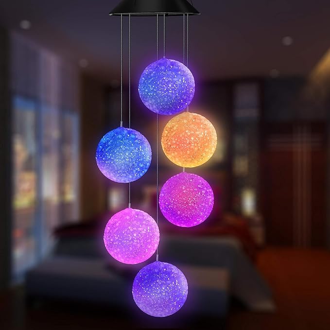 Solar Wind Chime for Outside,2 Pack Hanging Wind Chimes for Outside,Solar Powered Color Changing Crystal Ball WindChimes,Patio Yard Outdoor Garden Porch Decor,Unique Ourdoor Gifts for Mom Grandma