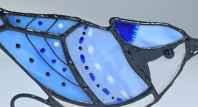 Lolitarcrafts Blue Jay Stained Glass Suncatcher for Pot Plant Decoration - Unique Planter Decor, Home Office Plant Decoration