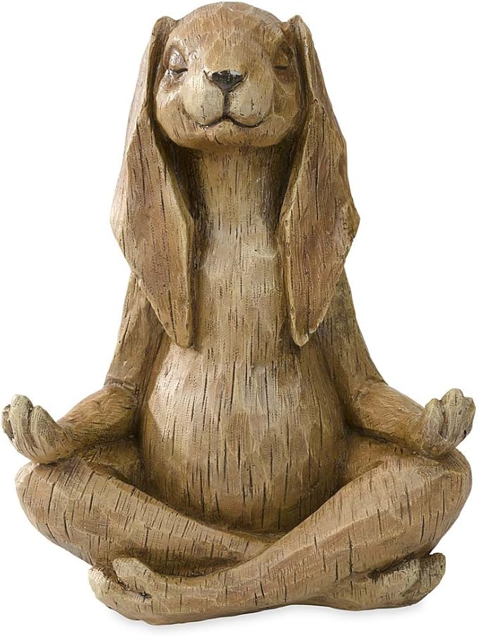 Wind & Weather Indoor/Outdoor Long-Eared Rabbit Garden Statue in Cross-Legged Meditating Yoga Pose Cast in Resin Designed to Look Like Hand-Carved Wood, 11½"L x 7" W x 14¼"H