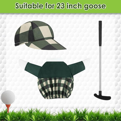 Arrowbash Golfer Goose Outfit Teeing Off Porch Yard Golfer Costume Clothes Fit for 23" Goose with Golf Clubs and Pins for Lawn Decor Outdoor Garden Patio Statue Art