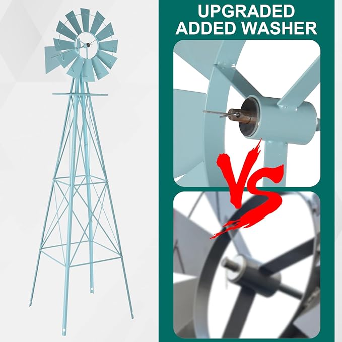 Metal Windmill for Garden Yard Decor, 8ft Tall Windmill Pinwheels Outdoor with Spinning Blades, Weather Vanes Lawn Ornaments, Weather-Resistant, Blue