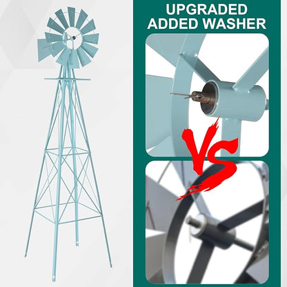 Metal Windmill for Garden Yard Decor, 8ft Tall Windmill Pinwheels Outdoor with Spinning Blades, Weather Vanes Lawn Ornaments, Weather-Resistant, Blue