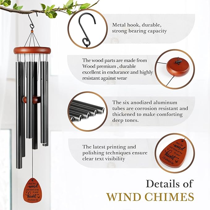 SteadStyle Memorial Gifts Wind Chimes - Sympathy Gifts for Loss of Loved One, Gifts for Who Loss of Dad, Mom, Brother, Friend, Sympathy Bereavement Gift Baskets Home Outdoor Garden Patio Decor (36 IN)