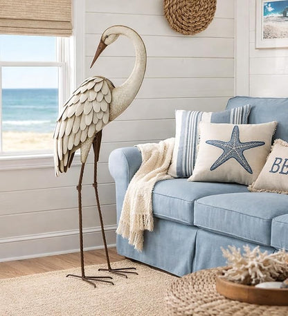 Regal Art & Gift Metal Egret Statue – Coastal Heron Garden Sculpture, Elegant Bird Decor for Lawn, Patio, or Beach House Yard – Sturdy Outdoor Standing Crane Ornament, 15.25""L x 8.25""W x 40.5""H