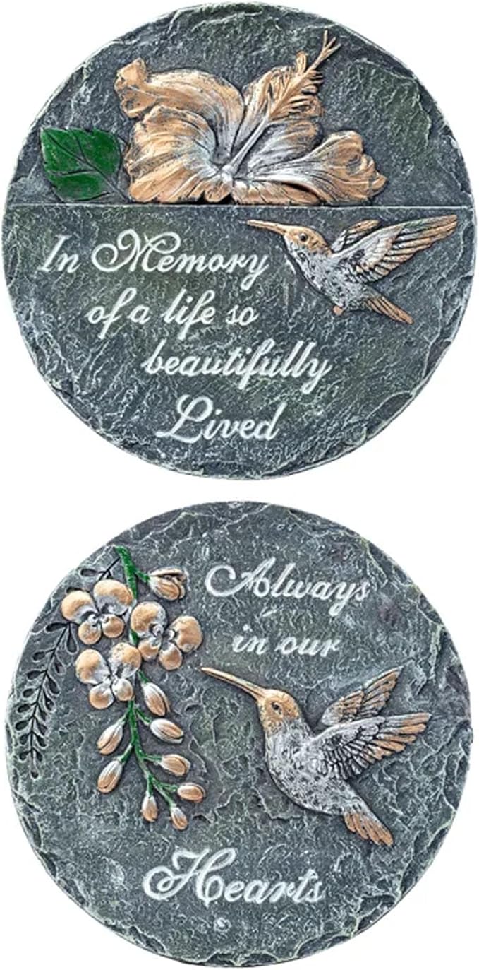 Napco in Loving Memory Always in Our Hearts Hummingbird 10 x 10 inches Yellow and Black Resin Stone Collectible Stepping Stone Yard Art, Indoor Outdoor Garden Décor, 2 Piece Set