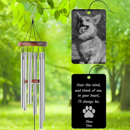 Personalized Custom Wind Chimes Memorial Engraved Gifts for Loss of Loved One Mother Dad Mom Dog Pet Customized Outdoor Sympathy Wind Chimes with Photo Text