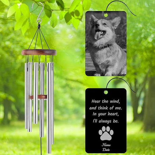 Personalized Custom Wind Chimes Memorial Engraved Gifts for Loss of Loved One Mother Dad Mom Dog Pet Customized Outdoor Sympathy Wind Chimes with Photo Text