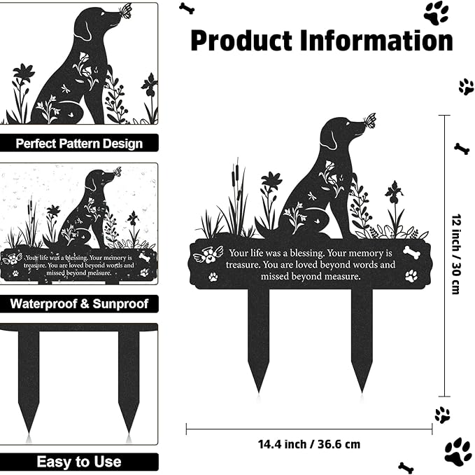 Rngmsi Grave Markers for Cemetery for Dog, Metal Grave Markers Yard Memorial Pet Dog, Garden Stake Decorations for Cemetery for Loss of Pet Outdoors Decor (12 X 14.5 Inches)