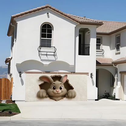Easter Garage Door Banner Cover, Cute Bunny Wall-Breaking Spring Party Backdrop Decor, Garage Door Cover For Outdoor Yard Holiday Decoration