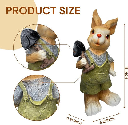 Laborer Garden Bunny Statue, Resin Rabbit Figurine with Shovel,Patriotic Yard Decor for Labor Day, 7 x 7 x 15 Inch, Multicolor, Resin (B)