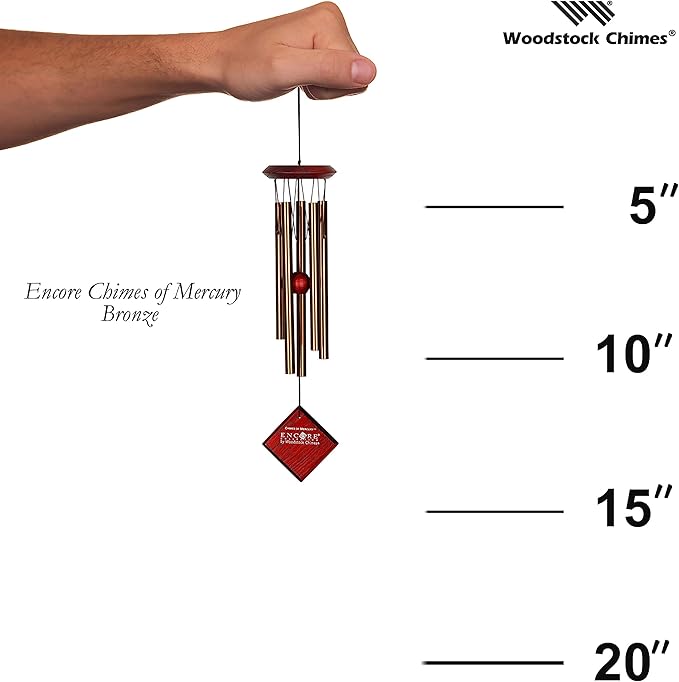 Woodstock Wind Chimes for Outside, Garden Decor, Outdoor Decor for Your Patio and Front Porch (14") Bronze Wind Chime, Wind Chimes of Mercury Encore Collection (DCB14)