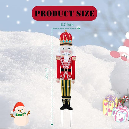 Afirst Christmas Yard Stakes Lighted Up Christmas Outdoor Decorations LED Nutcracker with Crown Lighted Metal Yard Stakes Outdoor Xmas Stake Lawn Pathway Outdoor Decoration