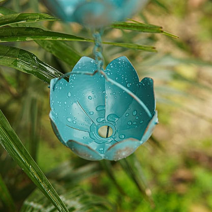 Topadorn 8.5 FT Rain Chain Iron Gutter Chains with 12 Rain Collector Thick Iron Flower Cups Garden Decoration,Lake Blue