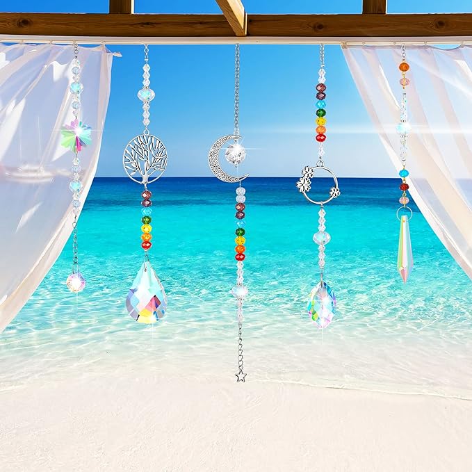 7 Pieces Sun Catcher Crystals Colorful Hanging Prism Suncatcher Window Ornament Beads Chain Sphere Chandelier Pendants for Home Wedding Gifts Decoration (Fresh)