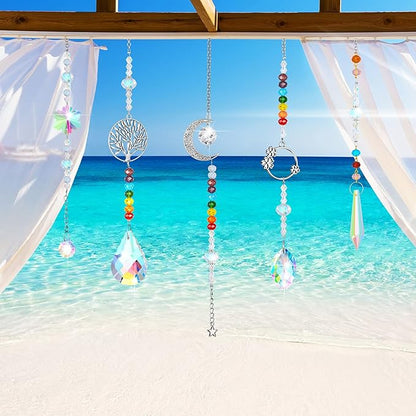 7 Pieces Sun Catcher Crystals Colorful Hanging Prism Suncatcher Window Ornament Beads Chain Sphere Chandelier Pendants for Home Wedding Gifts Decoration (Fresh)