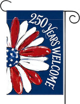 250th Anniversary Garden Flag, Red White Blue Sunflower Garden Flags, 250th Welcome Banner for Independence Day, 12x18 Inch Double Sided 4th of July Garden Flag for Yard & Outside Decor
