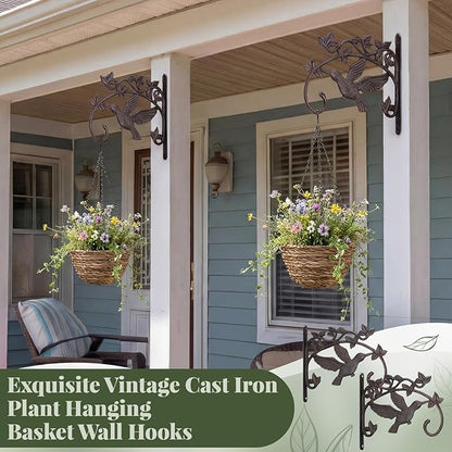Frienda 2 Pack Cast Iron Plant Hanger Wall Hooks 11.2in Heavy Duty Hanging Plant Hooks Decorative Hummingbird Shape Brackets Vintage Metal Hanger Bracket for Hanging Baskets Bird Feeders Wind Chimes