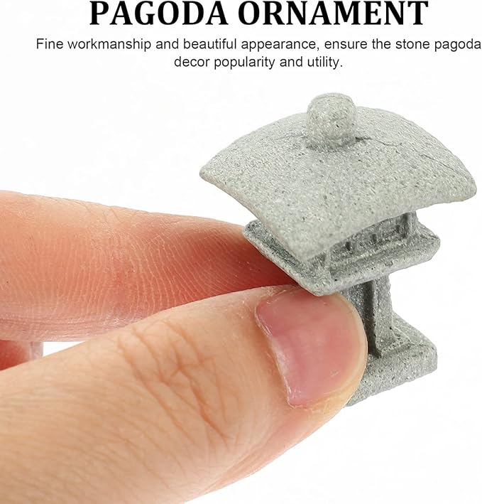 Yardwe Miniature Pagoda Statue Japanese Sandstone Lantern for Zen Garden Micro Landscape Indoor Outdoor Decoration 1.25X0.82X0.82 Inch Set of 4