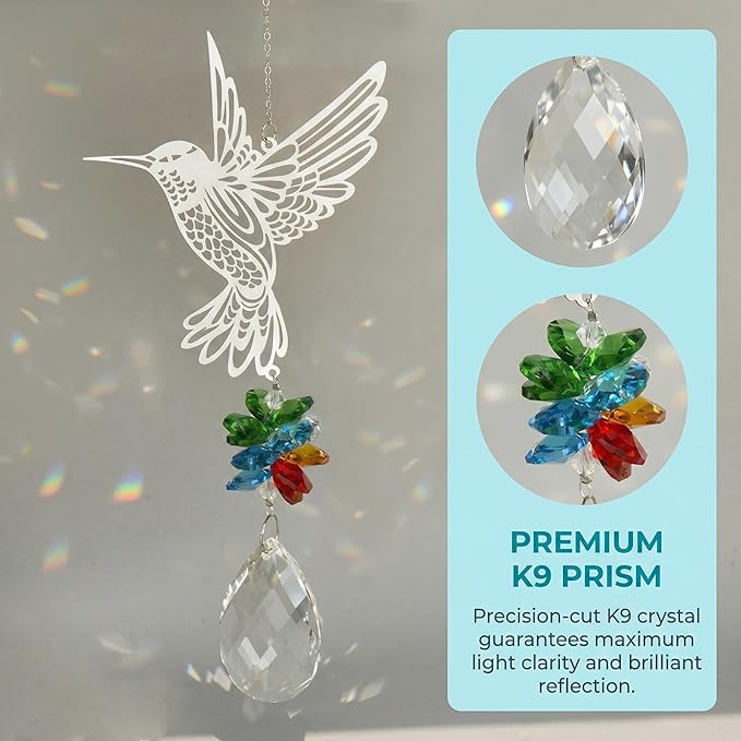 Sun Catcher Crystal Hummingbird,Indoor Window Suncatcher, Hanging Crystal Decor Creates Rainbows, Hummingbird Wall Art, Bird Deterrent Garden Gift.
