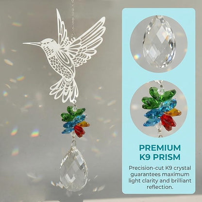 Sun Catcher Crystal Hummingbird,Indoor Window Suncatcher, Hanging Crystal Decor Creates Rainbows, Hummingbird Wall Art, Bird Deterrent Garden Gift.