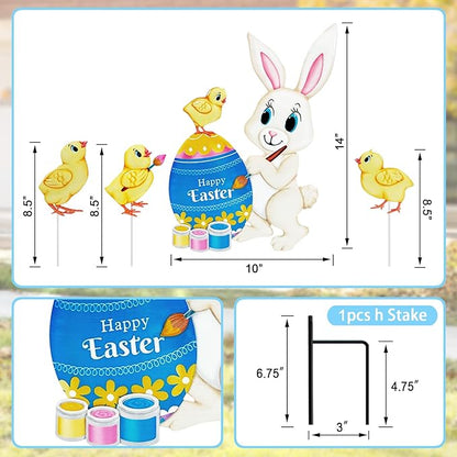 Easter Decorations Outdoor,4 Pack Metal Egg Bunny Yard Signs for Outside,Cute Easter Chick Decorations Garden Stakes for Lawn,Yard,Rabbit Gifts for Women